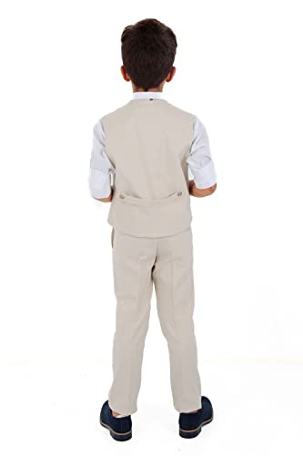 Image of Baby Boys Vest Suit Cotton Linen 4 Piece Formal Wedding Birthday Set
