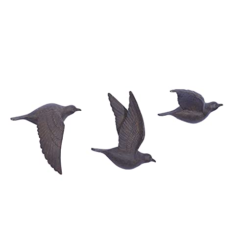 Deco 79 Polystone Bird Metallic 3D Sculpted Wall Decor, Set Of 3 11", 11", 10"H, Brown #TOP3