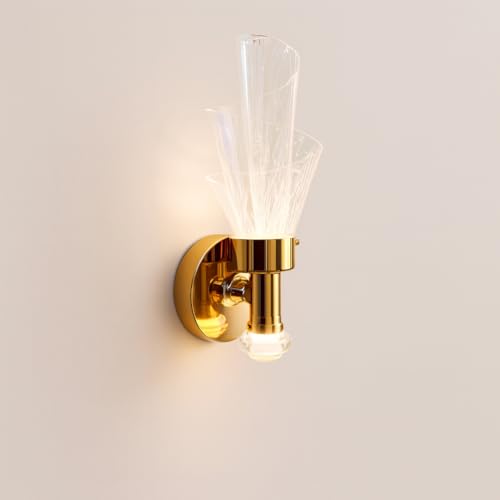 Image of Modern Luxury Wall Lamp with Designer Glass Shade | Gold Finish Wall Light for Living Room, Bedroom & Hall | Warm LED Glow | Premium Metal & Glass Build