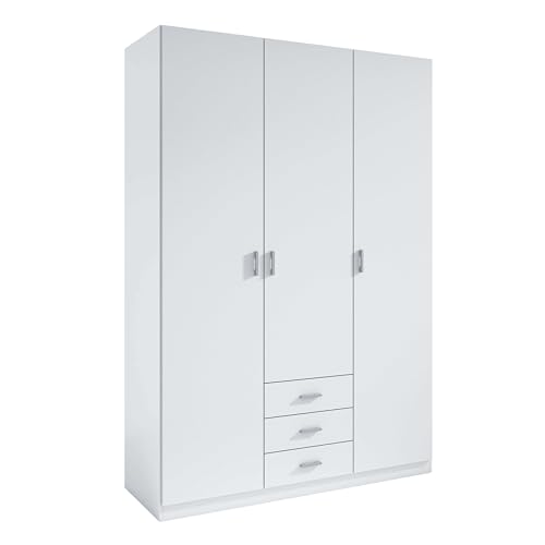 Miroytengo Armario ropero Roma 3 Puertas 3 cajones Color Blanco vestidor habitación Dormitorio 216x149x53 cm