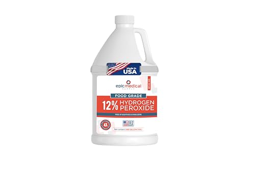 Epic Medical Supply 12% Food Grade Hydrogen Peroxide Ultra-Concentrated H2O2 Peroxide Cleaner 1 Gallon Bottle Bleach Alternative for Household Cleaning Laundry Glass & More Made in USA (1)