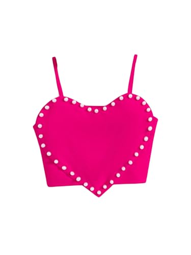 WDIRARA Girl's Heart Pearls Sleeveless Cute Cami Top Spaghetti Strap Camisole