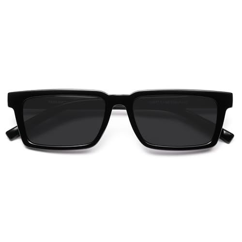 VANLINKER Trendy Rectangle Sunglasses for Men Women Polarized Retro Small Chic Thin Slim Square Sunnies VL9877 Black