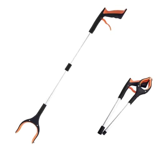ゴミ拾いトング 3段階角度調整可能 全長80cm 開口部9cm 介護用品 便利 グッズ 軽量 使いやすい 滑り止め ゴミ拾い 棒 つかみ棒 先端360度回転 マグネット付き 折り畳み式 高い所 リハビリ 介護用品 妊婦/高齢者/子供適用 (オレンジ)