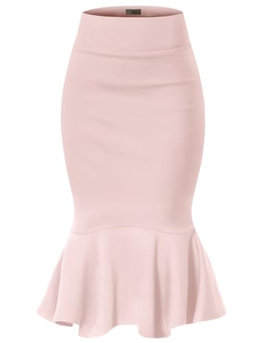 Image of HyBrid & Company Womens Premium Nylon Ponte Stretch Office Fishtail Pencil Skirt High Waist Made in The USA Below Knee
