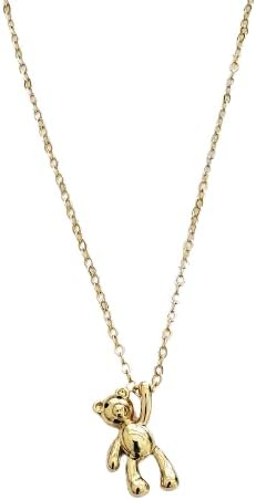 Gold Teddy Bear Charm Necklace Simple Chain 18K Girls Cute Bears Pendant Stuffed Animal Jewelry