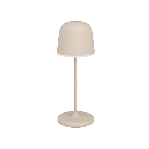 EGLO LED Akku Tischleuchte außen Mannera-S, kabellose Outdoor Tischlampe touch dimmbar, Außenleuchte mit Erdspieß, Alu, Stahl in beige, IP54