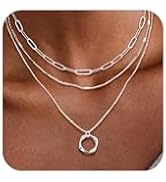 Bouzilli Gold Layered Necklace for Women, Dainty 14K Gold Plated Non-Tarnish Irregular Circle Pen...