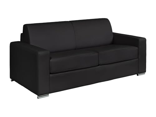Vente-unique - Canapé 3 Places Convertible Express en Cuir de Buffle Noir - Couchage 140 cm - Matelas 14 cm CALITO