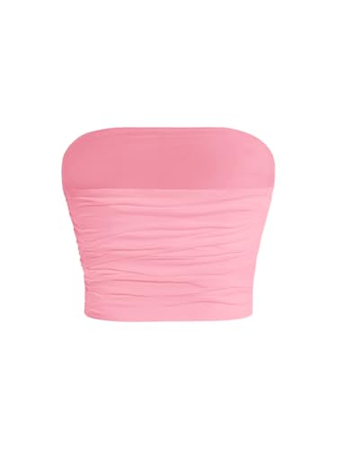 Image of Floerns Girl's Basic Sleeveless Bandeau Kids Strapless Ruched Tube Tops