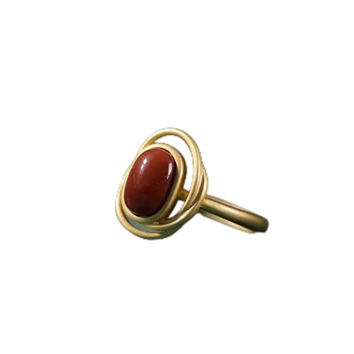 XIANNVQB Ringe Für Damen - Intarsien Roter Achat Ring Weiblich Chinesischer Stil Schmuck Geometrische Retro Mode Öffnungsring Verstellbare Damen Finger Ring Damen Geschenk, S925 Silber, Offen