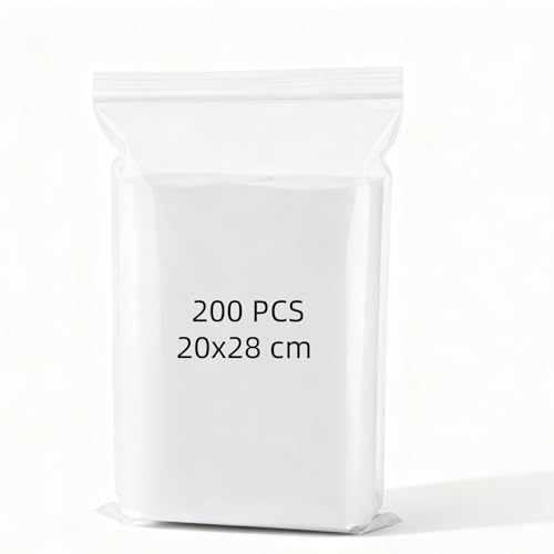 ZEONHEI 200 Bolsas con Cierre a Presión 20x28cm, Bolsas de Plástico Transparente Reutilizables para Almacenamiento de Joyas, Artículos de Papelería, Organización de Viajes