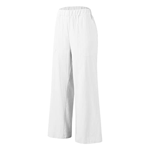 YOLAI Womens Casual Wide Leg Pants Solid High Waisted Loose Cozy Pants Comfy Lightweight Pants with Pockets (White, M)3