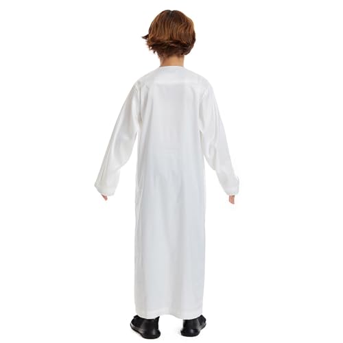 Kids Boys Thobe Muslim Robe Long Sleeve Embroidered Crew Neck Arab Kaftans Islamic Caftan Arabic Abaya with