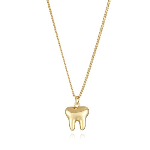 IMINI Collar con colgante de diente chapado en oro para mujeres y...