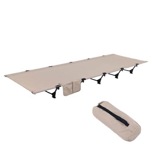 MINGLEA 150KG Folding Camp Bed Fishing Bed Camping Bed for Outdoor Travel Aluminum Alloy Camping Bed for Adult with Side Pockets