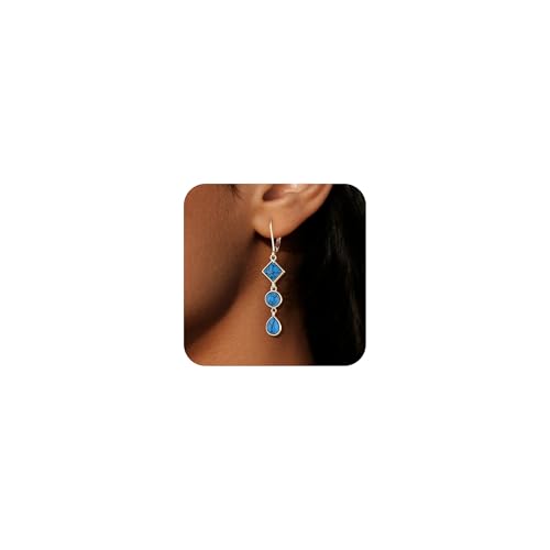 ALEXCRAFT 925 Sterling Silver Dangle Earrings for Women Trendy Hypoallergenic Lightweight Statement 14k Gold Plated Boho Turquoise Jewelry Long Teardrop Round Square Leverback Earrings for Women2