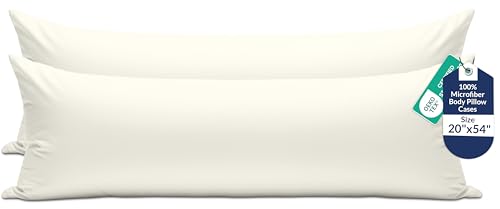 Image of Royale Linens Body Pillow Cover - Double Brushed 1800 Microfiber - 20 inchx54 inch with Hidden Zipper Closure - Wrinkle & Fade Resistant - Super Soft Body Pillowcase 2 Pack (Ivory, Pack of 2)