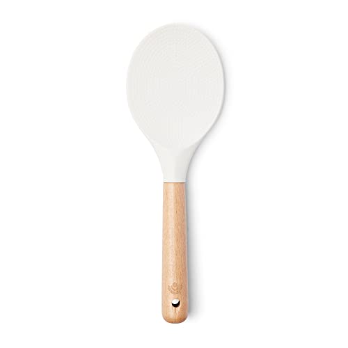 Yum Asia Spatule Cuillère à Riz Premium avec Manche en Bois de Hêtre et Silicone Premium (Blanc Glacé) Cover