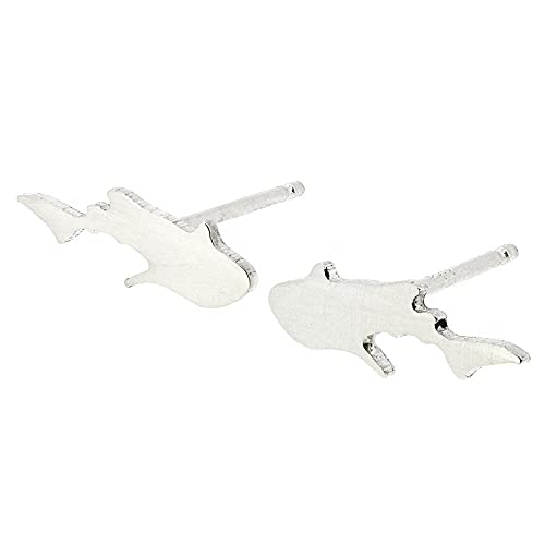 Whale Shark Stud Earrings Polished Sterling Silver Handmade in USA