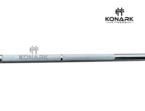 Image of Konark Fitness Premium 28mm (4 Feet) Solid Steel Gym Barbell Rod - Anti-Slip Grip, Chrome-Plated Weightlifting Bar for Home and Commercial Gym | Durable Workout Bar for Strength Training and Powerlifting