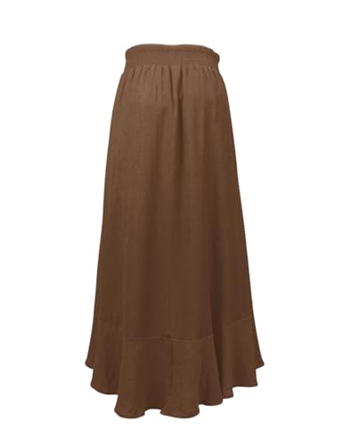 Image of Minclouse Women's Elastic Tie Waist Button Down Maxi Skirts Casual Loose Flowy Swing Slit Front Dress