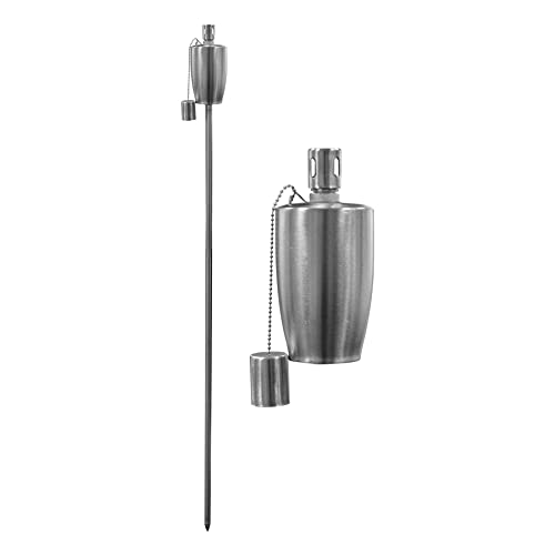 Harbour Housewares Metal Garden Torch - Barrel - 146cm Silver Garden Lighting Modern Outdoor Lighting Paraffin Oil Lamp Candle Flame Lantern for Parties, Outdoor Events, BBQs