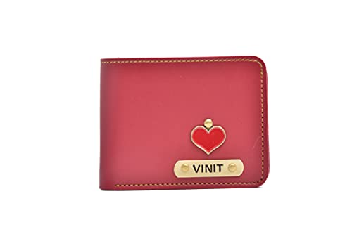 YOUR GIFT STUDIO Men's Personalized Wallet | Customized Slim Stylish Leather Wallet with Name & Charm, Purse for Men with Coin Pouch and Card Holder, Birthday Gift Set for Men (Pink)
