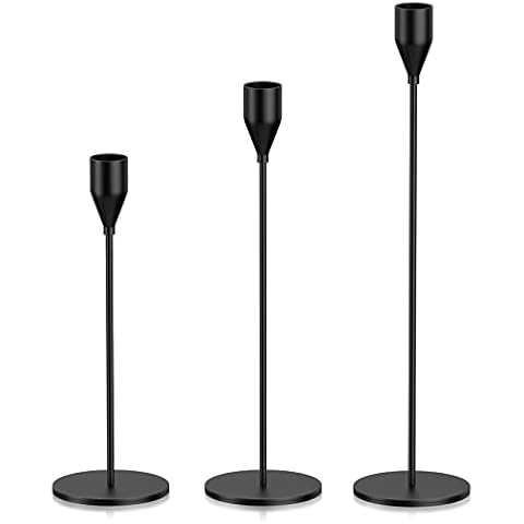Tapered Candlestick Holders Set of 3, Tall Candle Holder Bulk for Long Candles, Candelabra Fits 3/4 Inches Pillar Candle&Led Candles, Decor Centerpieces for Table Manners(Matte black) Cover