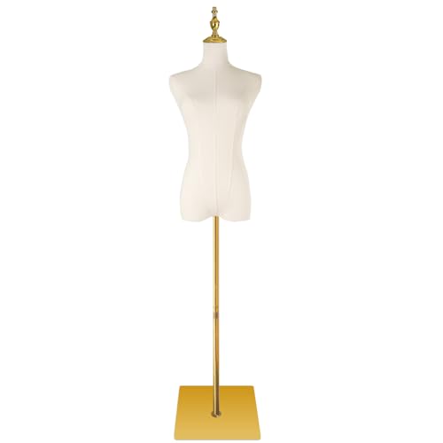 KTMANEQ Adjustable Female Dress Form Mannequin with Golden Metal Stand for Clothes Window Display