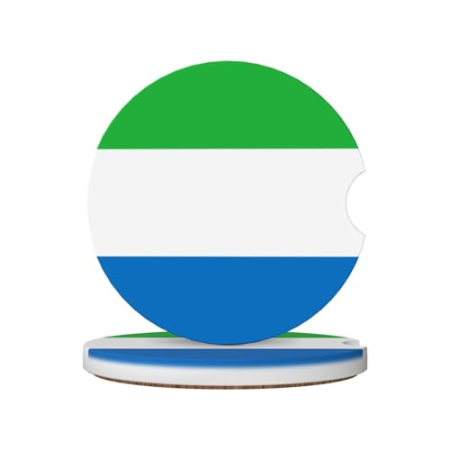 Lot de 2 Dessous de Verre antidérapants en céramique avec Motif Drapeau de la Sierra Leone pour Porte-gobelets, avec Encoche pour Les Doigts