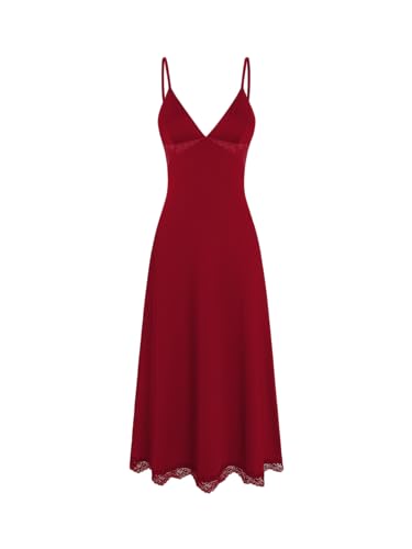 Image of CIDER Women's Summer Semi Formal Dresses Satin Lace V Neck Spaghetti Strap Slip Midi Dress Sexy Dresses Nightgown Party