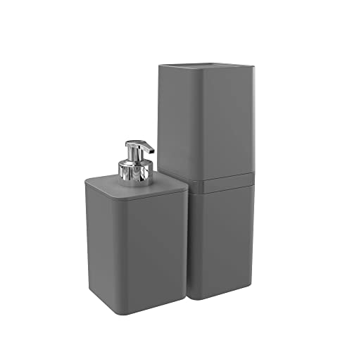 Kit Banheiro, Dispenser e Porta Escova de Dentes Cinza