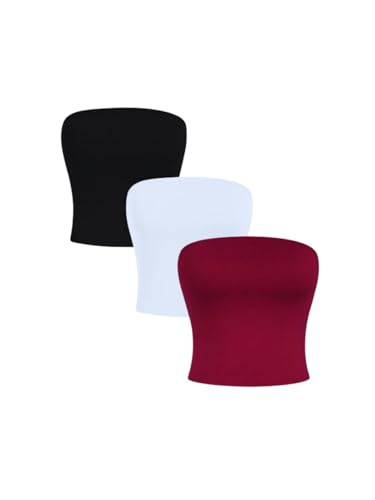 Kit com 3 Top Tube Feminino Tomara que Caia Suplex Modelador Slim Fit (Preto, Branco e Vinho,P)