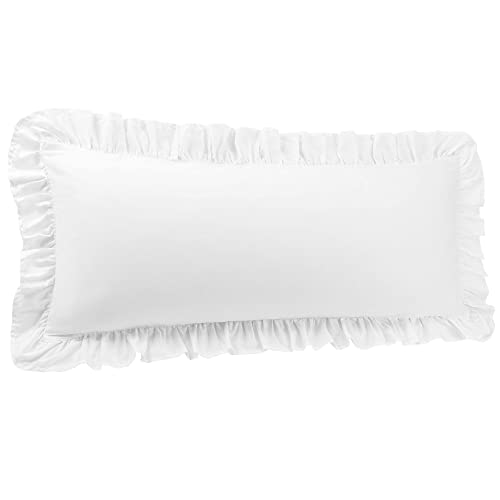 PiccoCasa Cotton Body Ruffled Pillowcase 1Pc, Soft Breathable Pillow Covers with Envelope Closure, 4inch Hem Microfiber Pillow Case 20