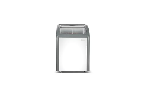 Image of Frigidaire Commercial Chest Freezer for Ice Cream and Frozen Foods, Store Displayer, Glass Top Storage Case, 4 Cu. Ft. Bin, Rolling Caster Wheels, Adjustable Temperature, Energy Efficient Cooling