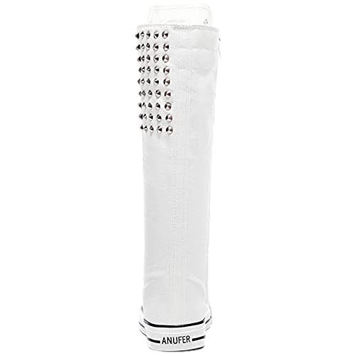 Image of ANUFER Women Fashion Canvas Dance Boots Knee High Bicycling Boots Girls Fancy School Shoes