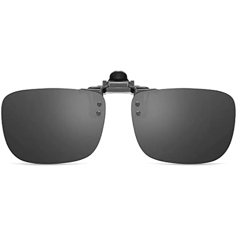 CAXMAN Polarized Clip-on Flip Up Metal Clip Rimless Sunglasses, Lightweight, Black Lens 59 * 42mm Cover