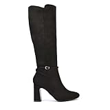 ESSEX GLAM Womens Heeled Boots Ladies Knee High Block Heel Smart Zip Black Faux Suede Winter Smart Long Booties Shoes Size 4