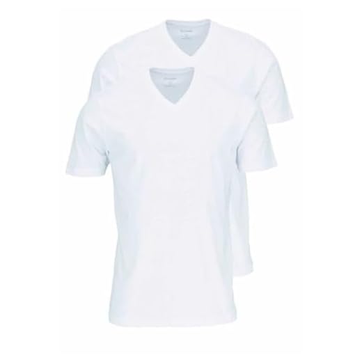 Olymp Herren T-Shirt City- Doppelpack V-Neck, M, Weiß