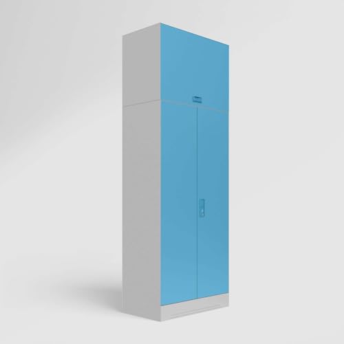 Image of Interio by Godrej Almirah Slimline 2-Door Steel Almirah, Cupboard for Clothes (Royal Ivory and Milky Blue), 1-Year Warranty, 1 Locker, 4 Shelves, Over Head Unit