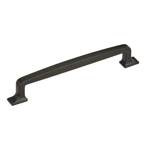 Image of Amerock 6-5 /16 inch Westerly Black Bronze Drawer Pull | 6-5 /16 inch (160mm) Center-to-Center Mounting Distance and 7-9 /16 inches Overall Length, Durable Zinc Cabinet Hardware