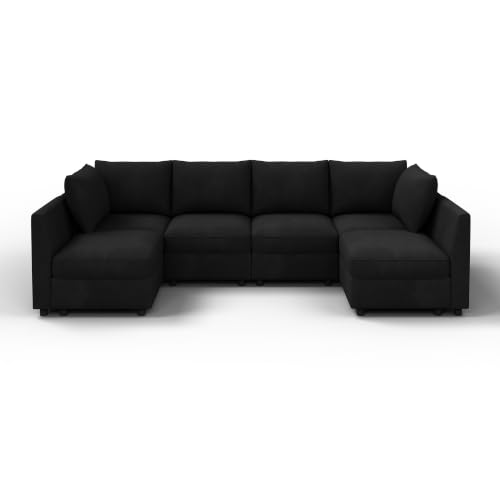 Image of HONBAY Modular U Shaped Sectional Sofa with Storage,Black