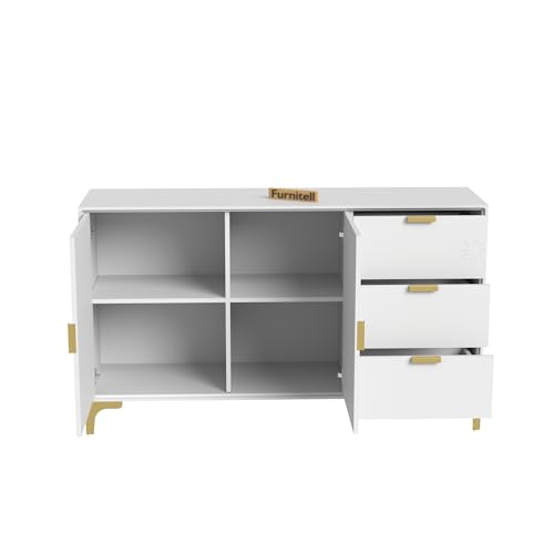 Image of Wooden Sideboard Cabinet for Living Room with 2 Doors & 3 Drawers Storage for Dining, Drawing and Home Office | HDMR Premium Wood & Iron, Charcoal (55.1 x 15.74 x 31.5 Inches)