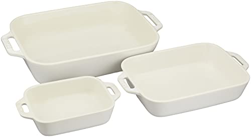 Staub 40508-165 - Set di 3 pirofile rettangolari, 14 x 11 / 20 x 16 / 27 x 20 cm, set da 3 pezzi, colore: avorio, in ceramica, adatto per forno e microonde