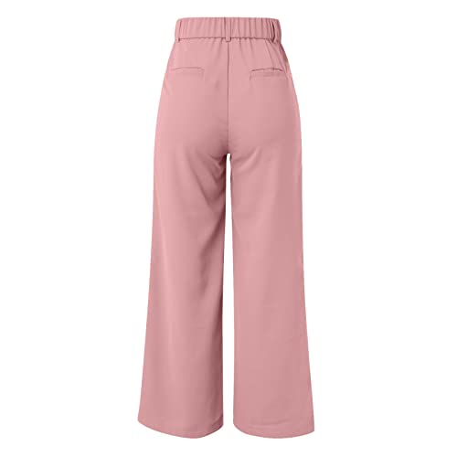 Ctrlzs Black Dress Pants Women Women's Dress Pants High Waist Wrinkle Free Relaxed Fit Straight Leg Work Pants Business Casual Office Slacks Pockets(Pink,Small) #TOP4