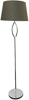 firstchoicelighting Modern Polished Chrome Floor Light Standard Lamp with Deco Detail and Grey Fabric Shade 135cm Tall LED Compatible