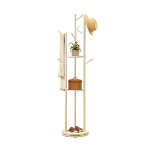 Perchero giratorio de madera maciza blanca para dormitorio y sala de estar, elegante soporte para sombreros y organizador de ropa, diseño duradero y ahorra espacio