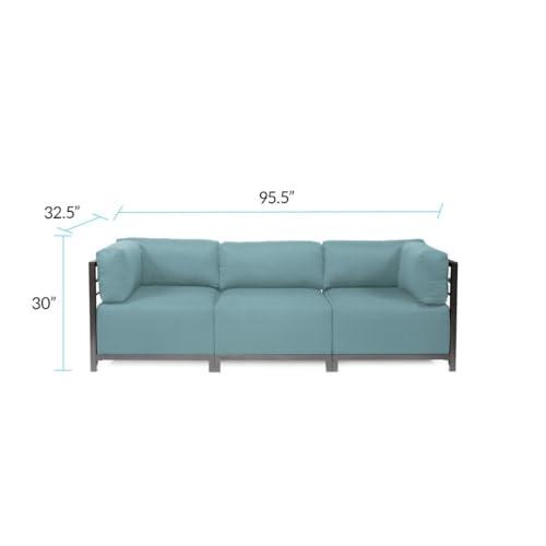 Image of Howard Elliott Collection Axis 4-Piece Modular Sectional Sofa with Cover, Convertible Cushioned Sofa with Wide Chaise for Indoor or Outdoor Living Room or Office, Titanium Frame, Sterling Breeze