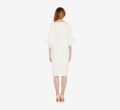 Image of Adrianna Papell Stretch Knit Crepe Sheath Dress with Tiered Organza Bell Sleeve